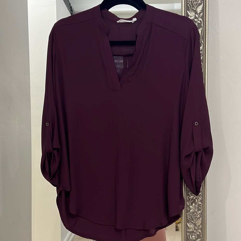 Sheer 3/4 sleeve plum top size M